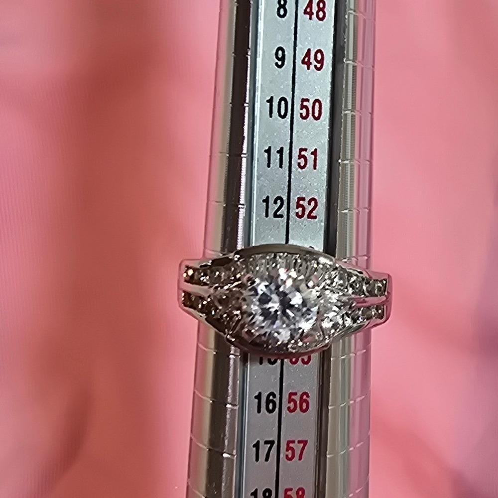 Womens CZ Round Cut Baguette Accent Bridal Ring Set Silver Tone Size 6.5 - Picture 8 of 10